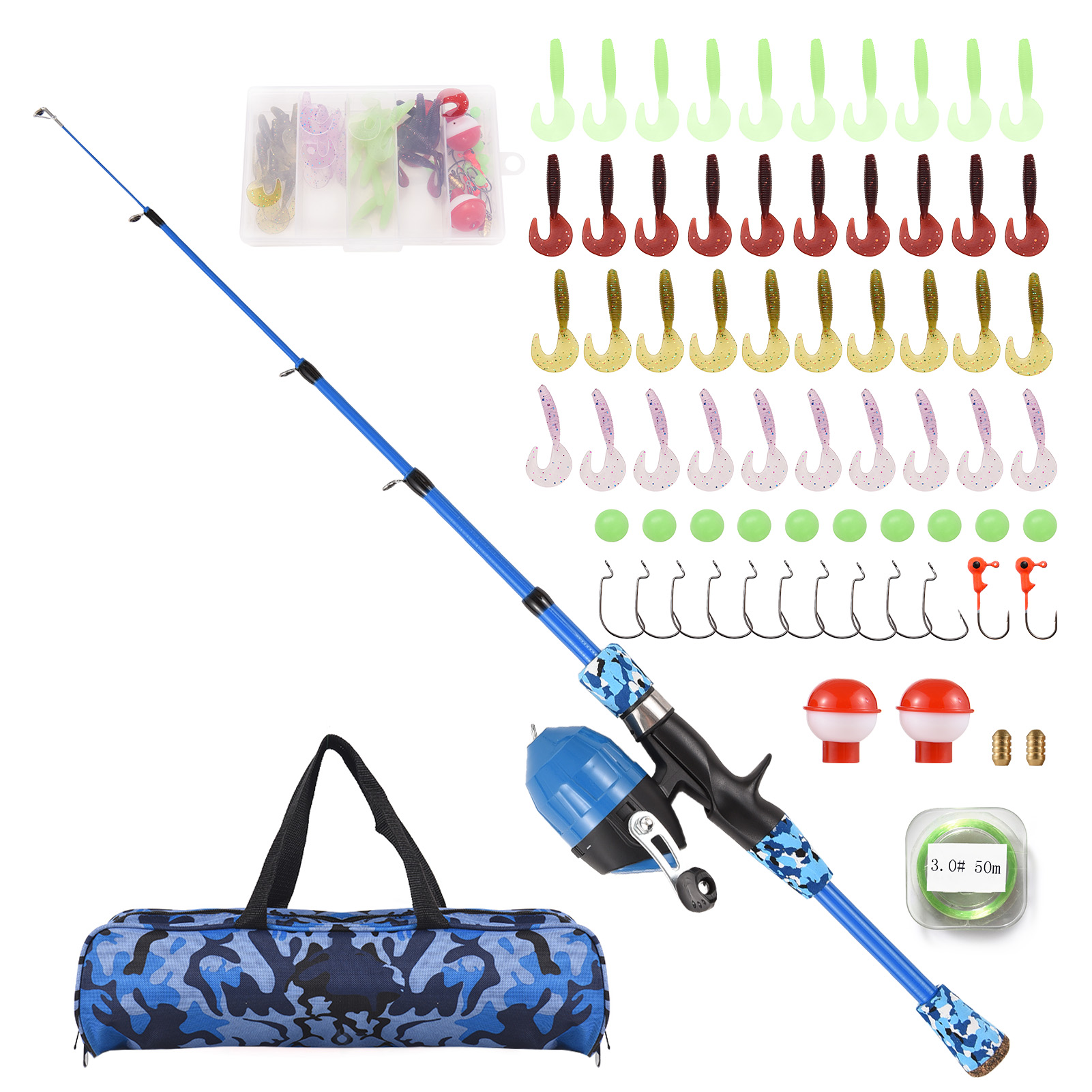 Dcenta Fiberglass Portable Telescopic 3.94 ft Spining Fishing Rod \u0026 Reel Combo 2-Piece Rod (Kids)